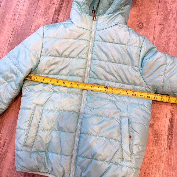 Nautica Girls 12/14 Reversible Teal Fuzzy Hooded Full Zip Warm Winter Jacket - Picture 8 of 11